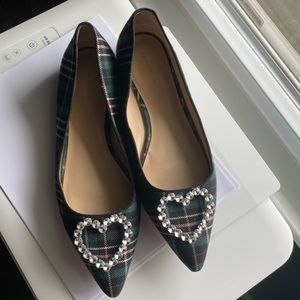Ann Taylor plaid rhinestone bedazzled heart ballerina pointed flats vintage